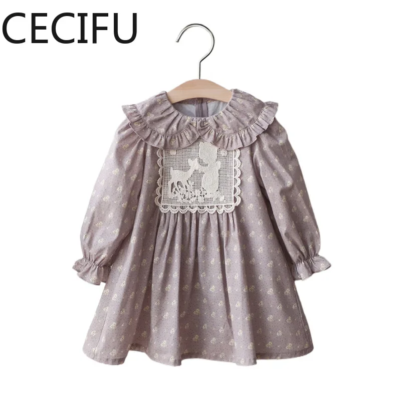 

Baby Girls Spring Autumn Floral Dress Long Sleeve Patchwork Lace Girl Cotton Princess Dresses Sweet Girls Outfit for 2-11Y CC246