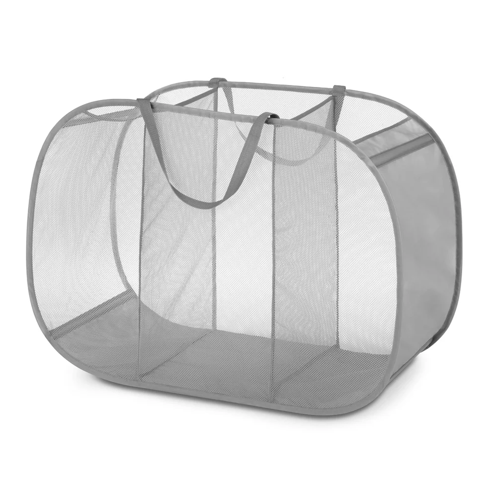 Pop Up Foldable Laundry Sorter Polyester Mesh Hamper with Carrying Handles Breathable Air Circulation College Camping Storage