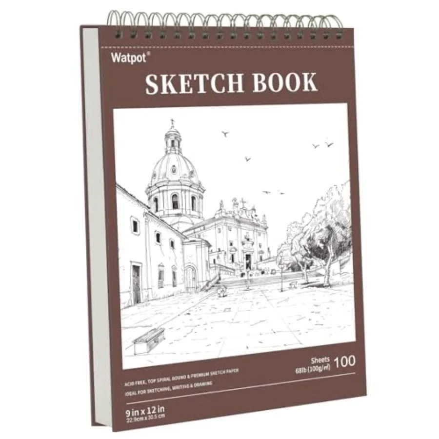 

Hard Cover Sketch Book, Top Spiral Bound Sketch Pad, 100 Sheets 68lb/100gsm Drawing Paper, 1 Pack