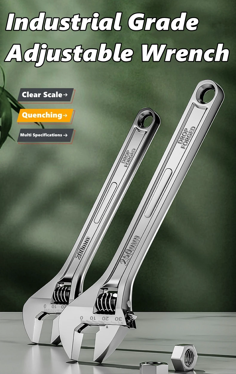 

Large Opening Adjustable Wrench Light Motor Spanner Multifunctional Bathroom Pipe Wrench 6-15 inch Plumbing Repair Hand Tools