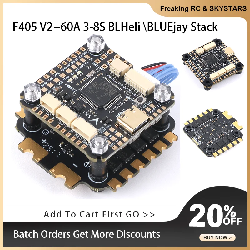 

NEW Skystars F405 V2 Flight Controller 60A BLHeli \BLUEjay 3-8S ESC Stack 30.5mm FPV Racing Drone Quadcopt