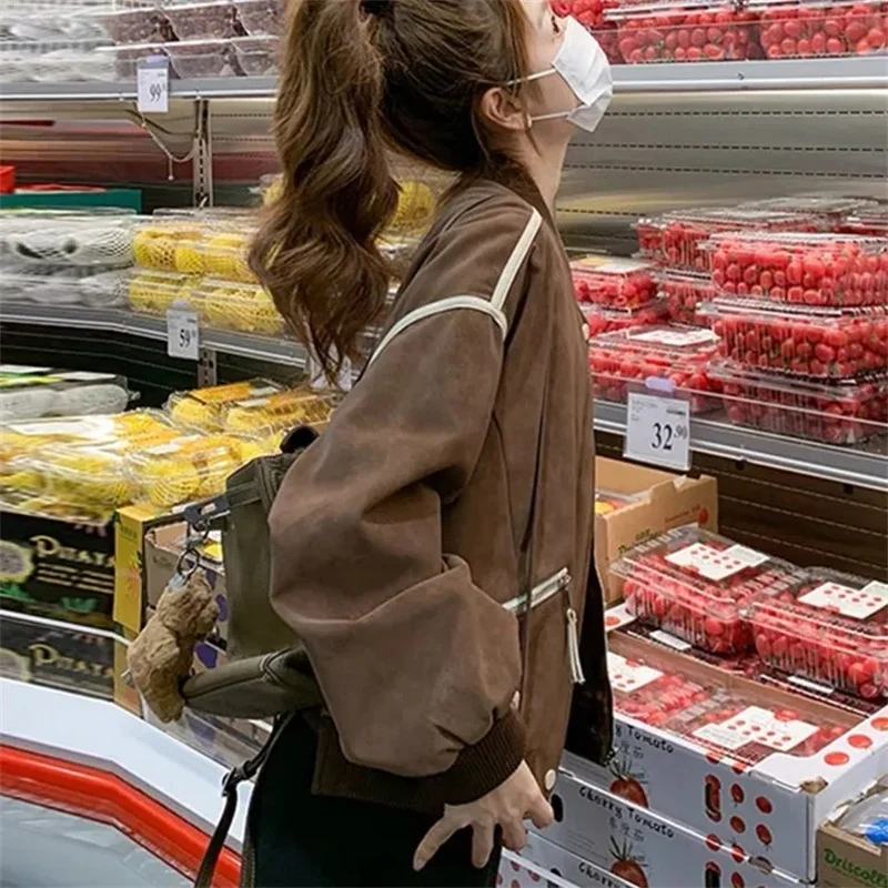 2025, Design Sinn Nische Dame Casual Baseball Jacke Frühling Herbst Femme Lange Ärmel Mantel Koreanische Frauen Erweiterte Mode Outwear