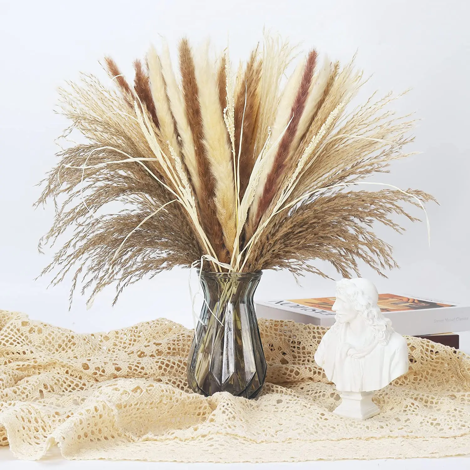 

65 pieces natural dried reed flower bouquet, rustic pastoral style, suitable for living room, dining table, garden decoration