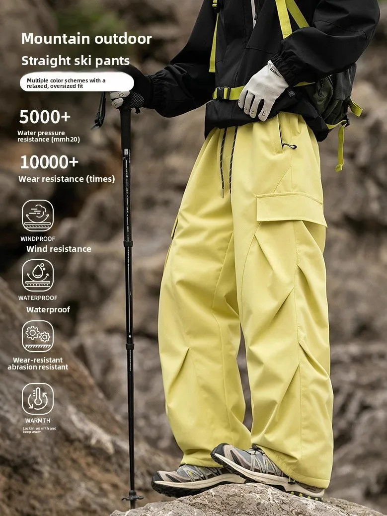 

Ветрозащитные лыжные брюки Brave Flng для осени и зимы, унисекс, водонепроницаемые, теплые, рабочие, прямого кроя