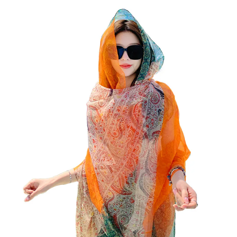 Thin Transparent Sunscreen Scarf Shawl Travel Beach Bikini Large Shawl Sarong Wrap Scarf Women Brazilian Swimsuit Cover-ups