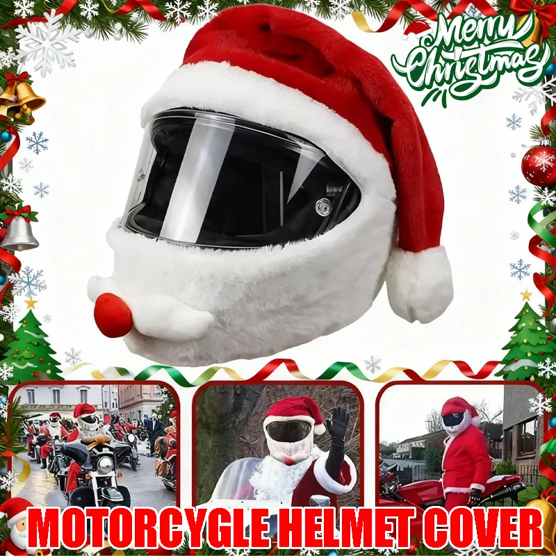 Men's Santa Helmet Cover Motorcycle Helmet Decor with Christmas Santa Elf Motifs Festive Riding Gear Accessory