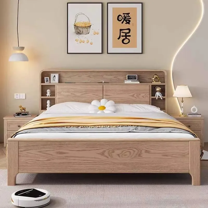 

Nordic Platform Double Bed Elegant Pretty Unique Solid Wood Modern Bed Frame Bedroom Luxury Sets Camas Matrimoniales Furniture