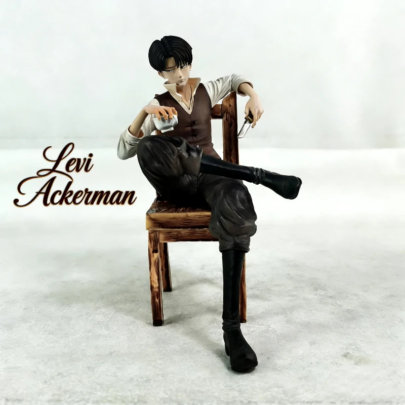 18 cm Anime Attack On Titan GK Captain Levi Ackerman sitzende Figur, hochwertige Statue, Sammlermodell, Spielzeug, Desktop-Dekoration, Geschenk