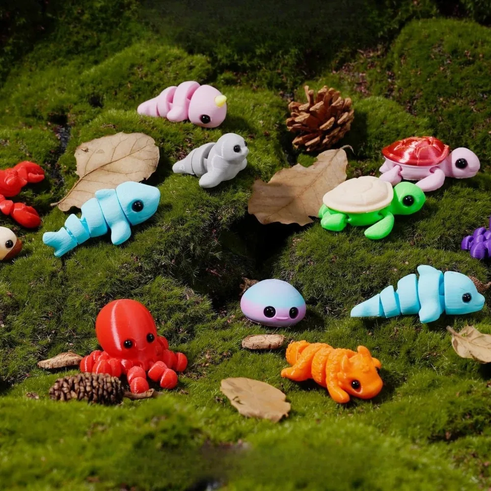 3D Printed Marine Animals Multi-Joint Rotatable Fidget Toys Office Desktop Ornament Home Decor Animal Model Figurine Car Decor