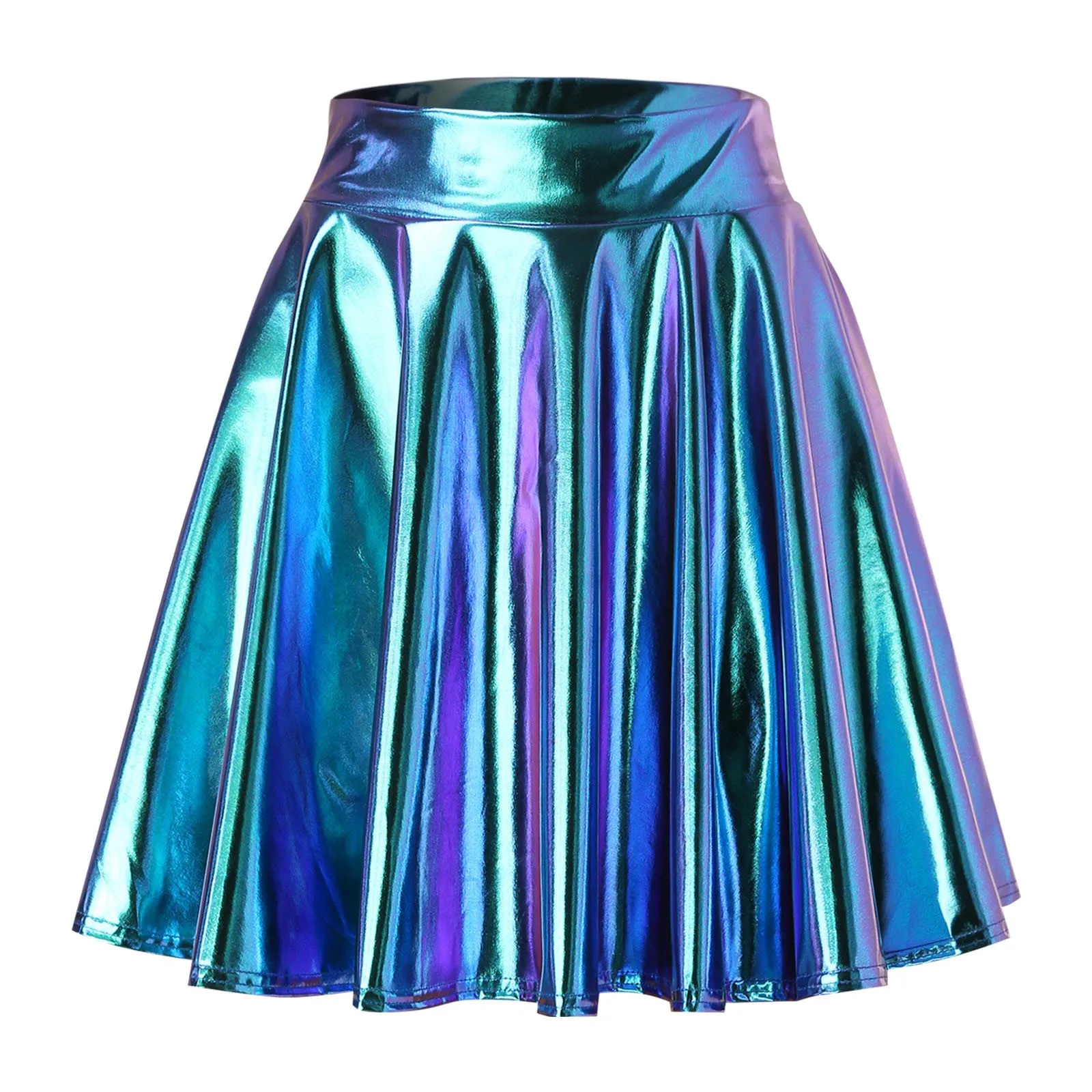 Ladies Sexy Solid Color Mini Shiny Pleated Skirt Lacquer Leather Sequined Fashion Casual A Line Half Bodies Skirts For Women