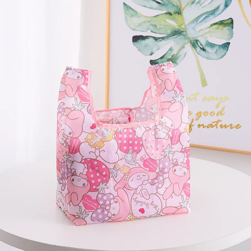 Sanrio Hello Kitty Cinnamoroll Shopping Bag Small Folding Shopping Bag Polyester Eco Bag Waterproof Cartoon Shoulder Bag Handbag