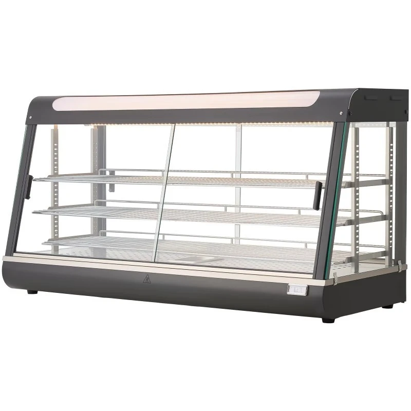 Commercial three-layer food insulated display cabinets with LED lights for top storage space