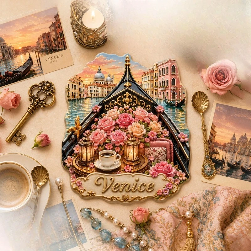 Venice Gondola Flower Boat Fridge Magnet - Romantic 3D Italian Souvenir Unique European Travel Gift for Love & Coastal Decor