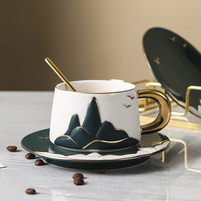 Nordic luksusowy kubek kawy kreatywny moda nowoczesny Design filiżanka do kawy ze spodkiem zestaw ceramiczne spersonalizowane kubki Platillo De Taza BC50FB