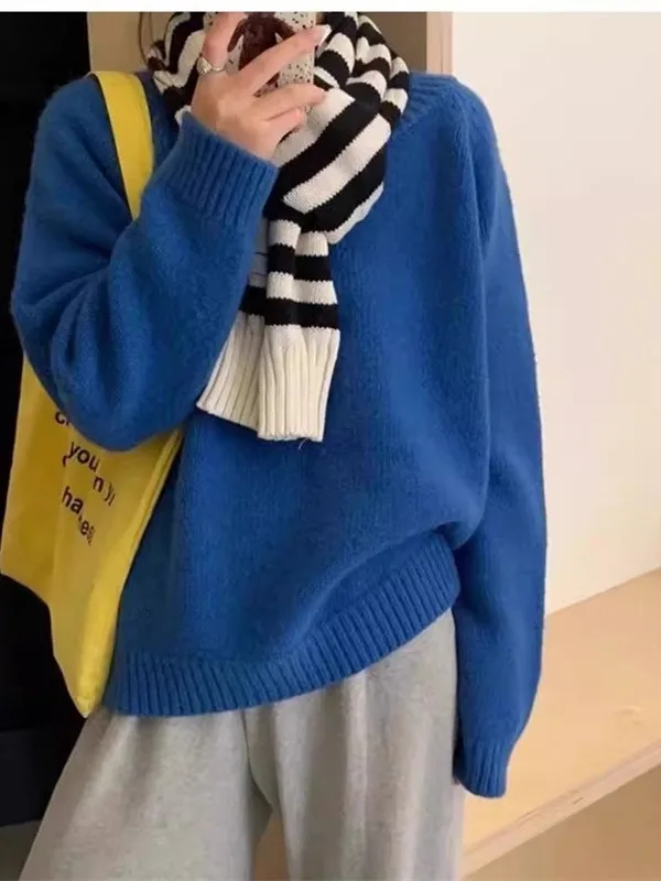 캔디 컬러 여성용 스웨터 루즈핏 편안한 소프트 니트 탑 트렌디한 한국 스타일 가을 겨울 패션 레이지 걸 필수템