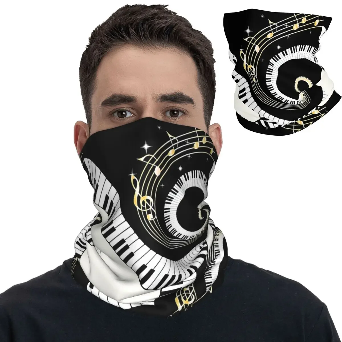 Piano Music Keyboard Bandana Neck Gaiter Printed Balaclavas Mask Scarf Warm Headband Outdoor Sports Unisex Adult Washable