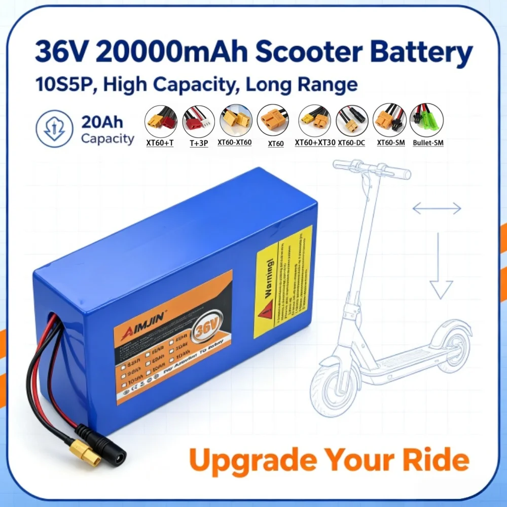 10s5p 36v 20000mah 18650 High-power Rechargeable Lithium Battery DC +42V 2A Charger, Used for Electric Motorcycles,bicycles