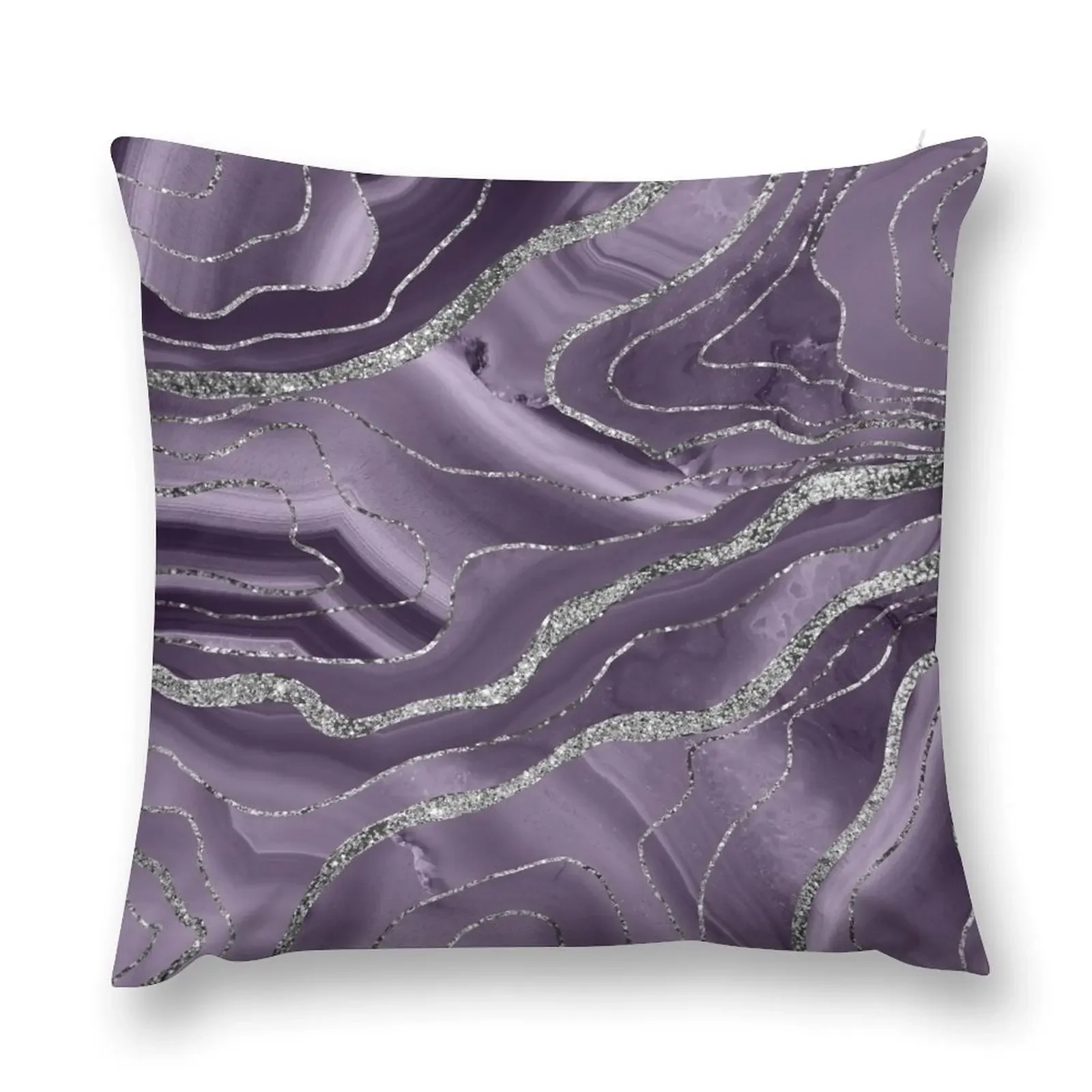 Lavender Agate Silver Glitter Glam #1 (Faux Glitter) #marble #decor #art Throw Pillow Pillowcase pillow