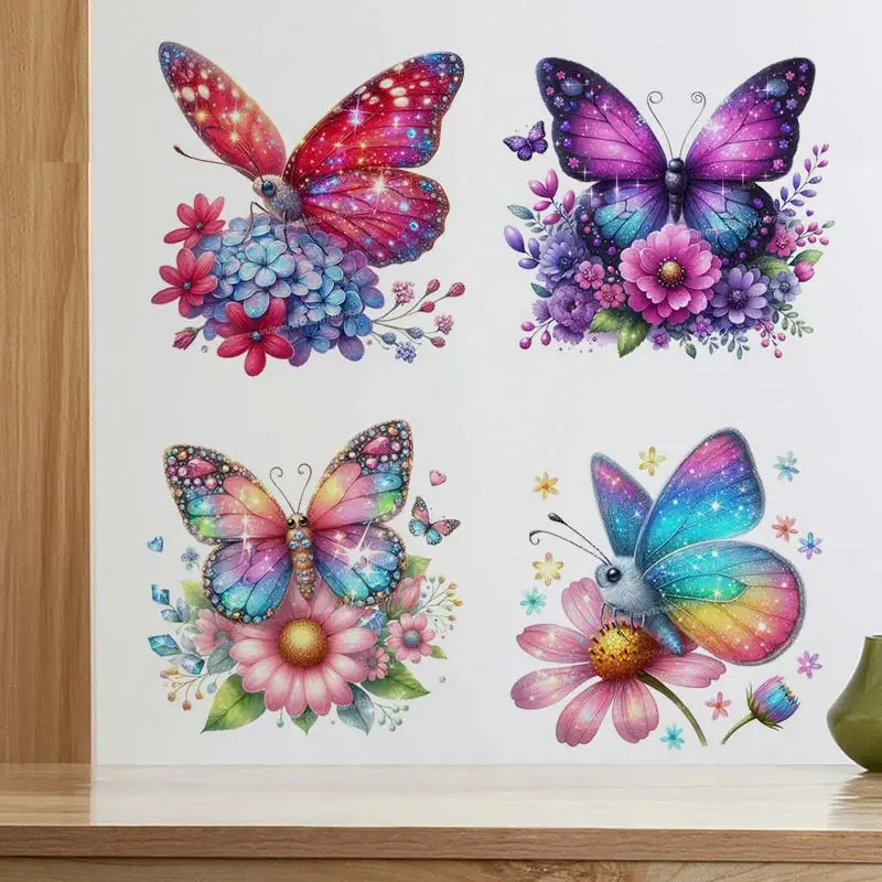 Butterfly With Flower Wall Sticker Bathroom Toilet Decor Living Room Cabinet Refrigerator Home Decoration Decals S167