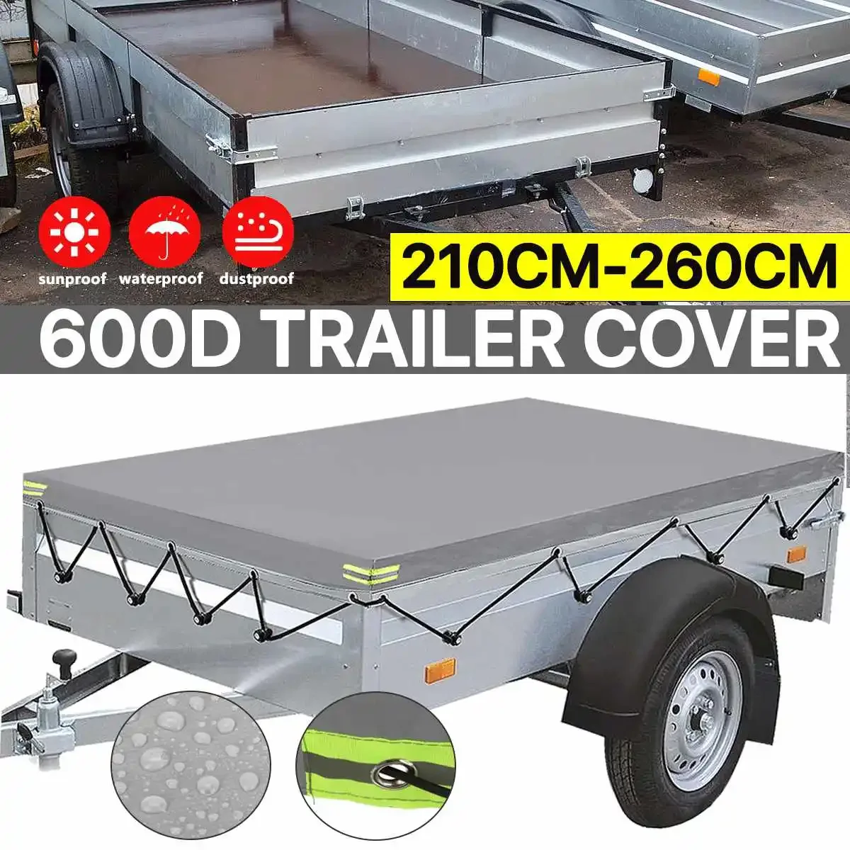 150-260cm Winter 600D Trailer Cover Auto Roof Tent Heavy Duty PVC Dustproof Waterproof Protector Cover Travel Camping Canopy