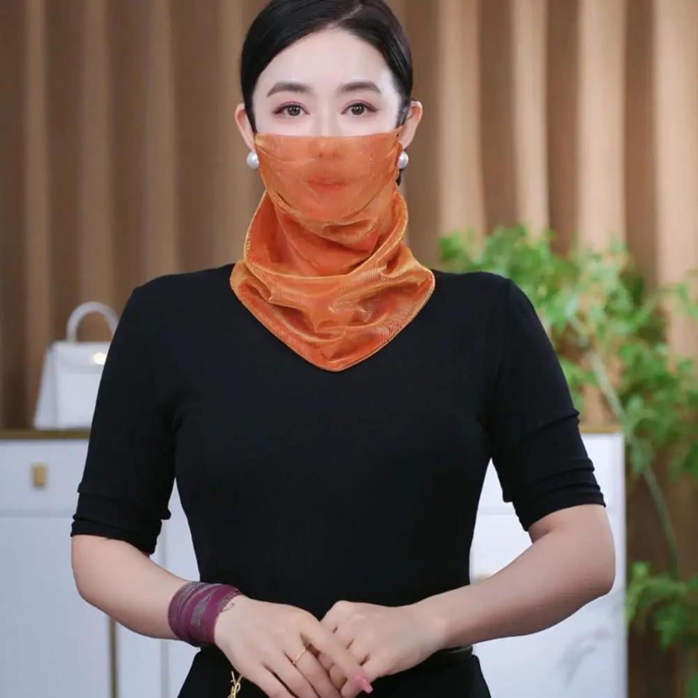 Elegant Summer Mesh Scarf Sunscreen Face Veil Chic Colorful Beaded Ornament Lightweight Neck Shawl Outdoor Gear