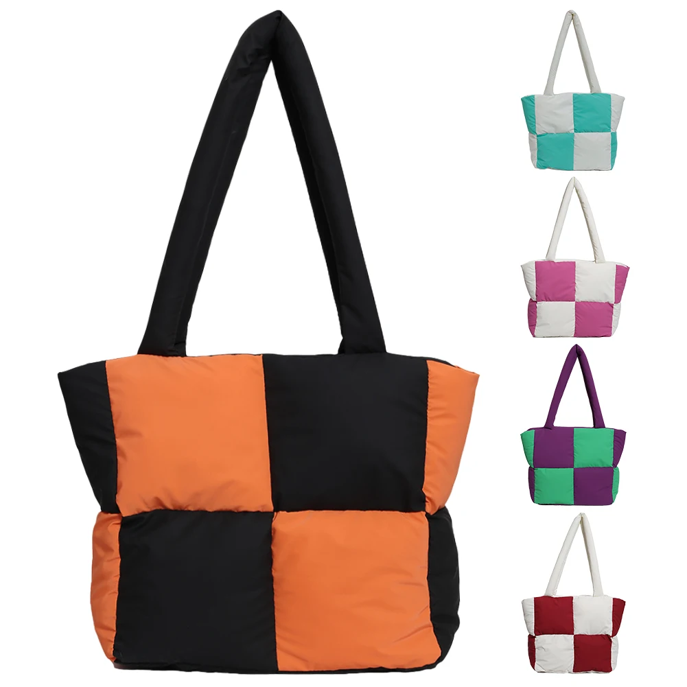 

Women Fashion Shoulder Bag Patchwork Carrying Bag Large Capacity Contrast Color Tote Bag Soft Commuting Bag Outdoor Travel Bag