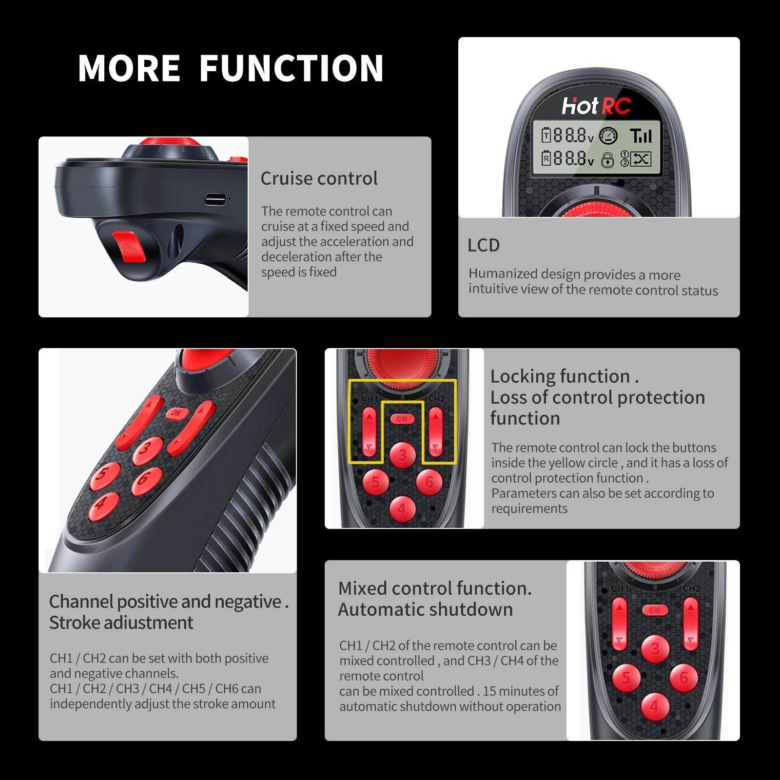 HOTRC DS-600 6CH 2.4GHz Radio System Transmitter Remote Controller with DS 600 PWM 6 Channel Receiver for RC Boat