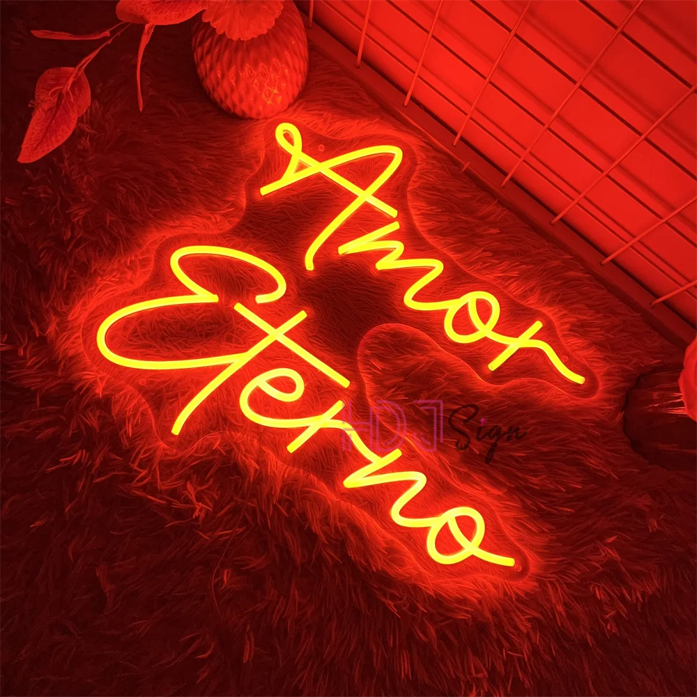 Amor Eterno Neon Led Signs Wedding Home Art Bedroom Decoration Spanish Wedding LED Neon Lights USB Party Room Wall Decor Signs