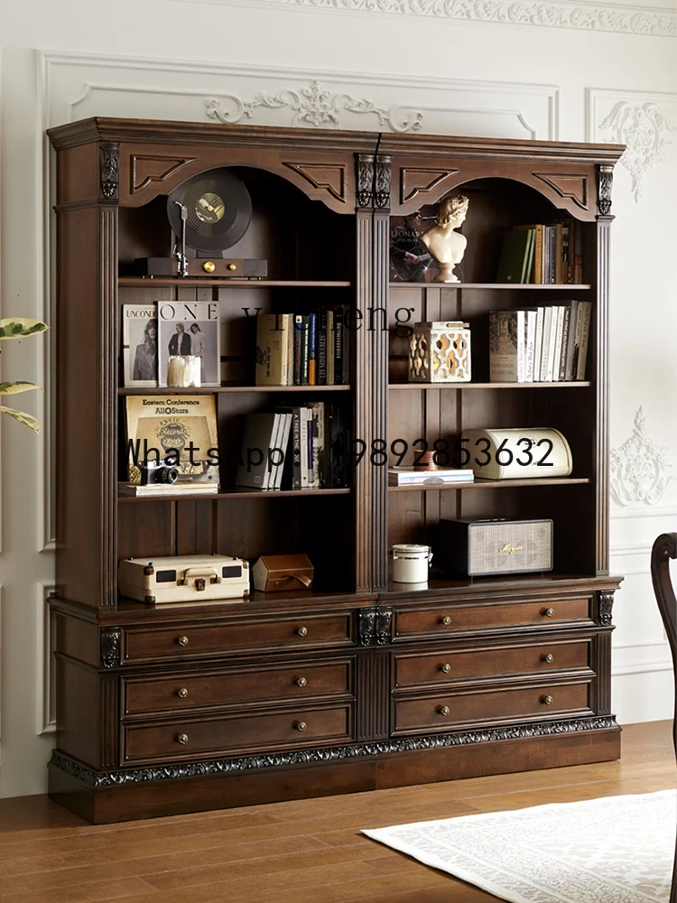 B-2  bookcase villa pure solid wood wine cabinet  decoration retro study furniture combination