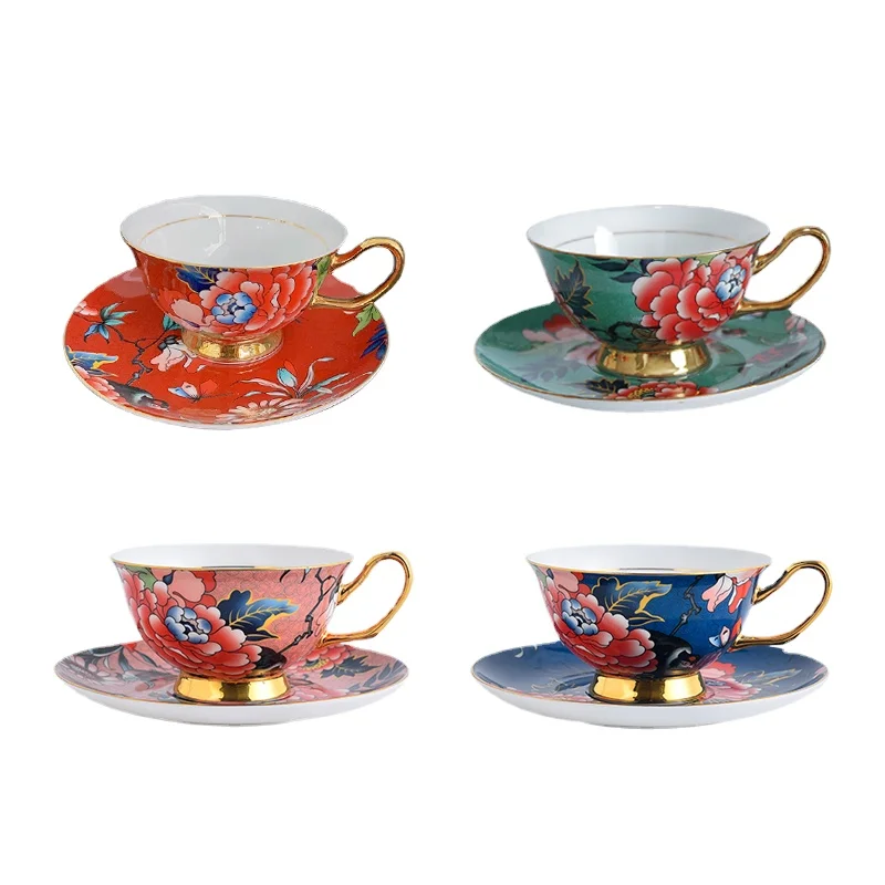 

Peony Pattern Water Pot Mugs Gold Line Tea Set Complete Set Coffee Cups Tea Cups Beautiful Afternoon Tea Set Cup and Saucer Set