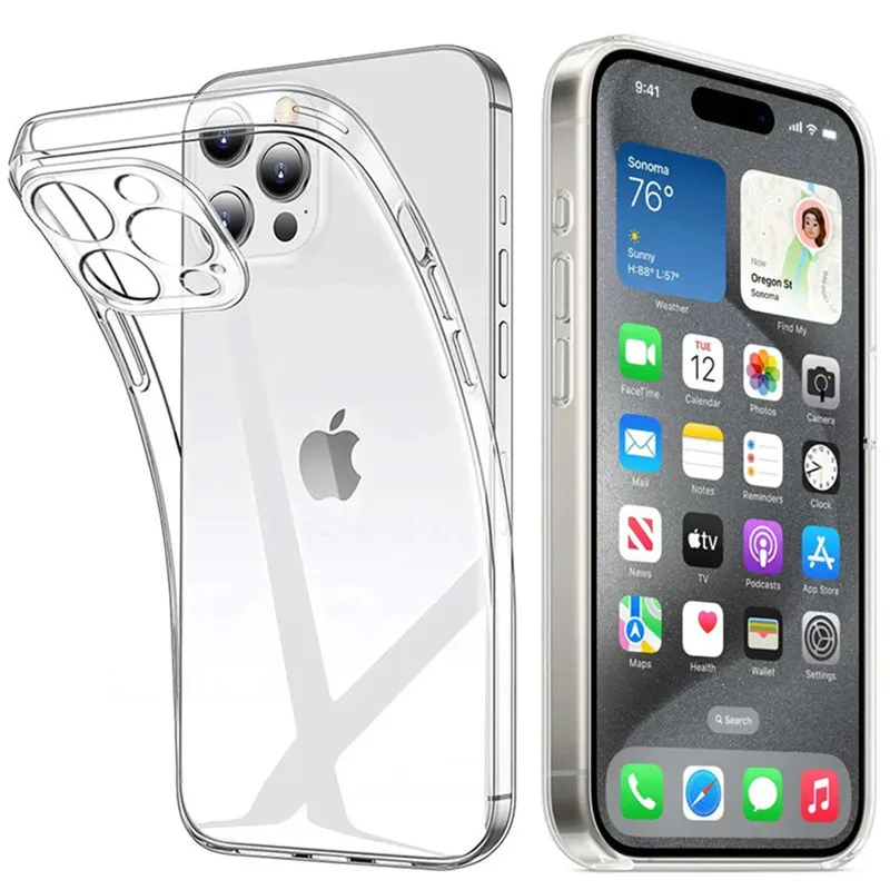 Ultra Thin Clear Silicone Case for iPhone 16 15 14 13 12 11 Pro Max Mini X XR XS Max 7 8 Plus SE Soft Transparent Back Cover