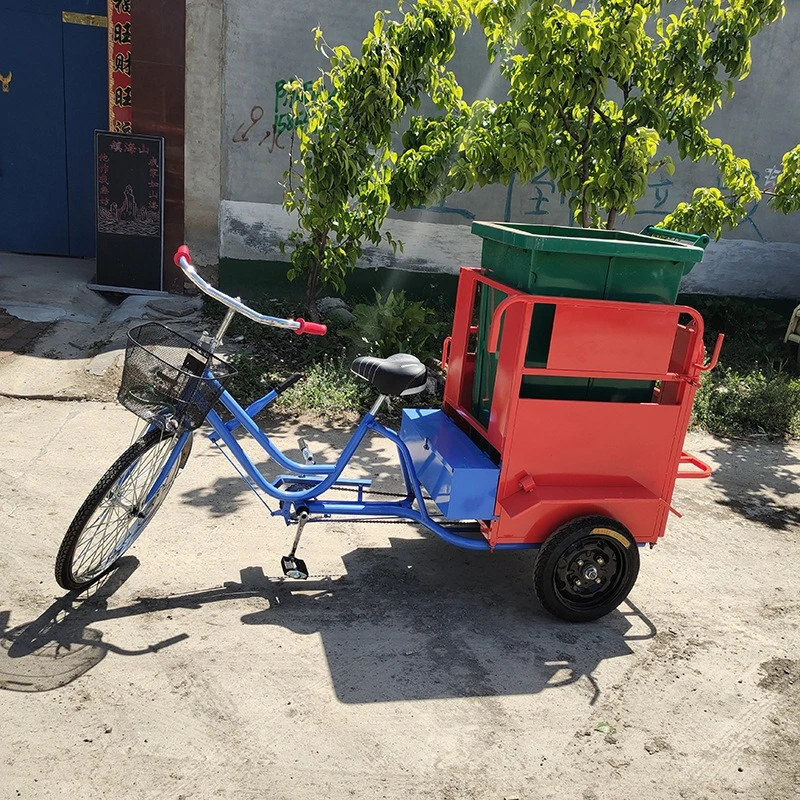 pedal single bucket cleaning car, human pedal three-wheel sanitation garbage truck, can be pushed by hand, unique appearance
