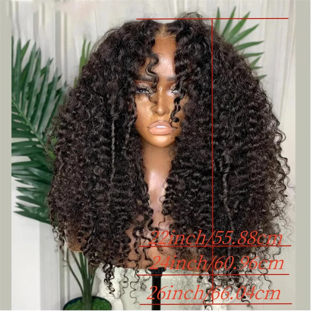 Perruque Lace Front Wig sans colle noire crépue bouclée pour femme, cheveux de bébé doux, longue ligne de cheveux naturelle, préplumée, densité 180%, 26 po, 03/3