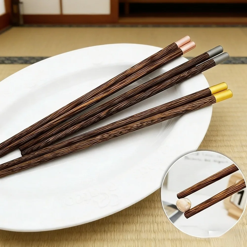 Rust-proof Wooden Chopsticks Set Wood Grain Handle Japanese Style Two-Piece Tableware with Storage Box Convenient