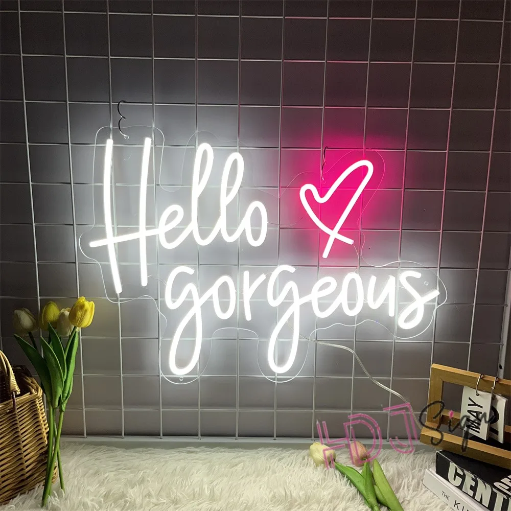 Hello Gorgeous Neon Sign Luci a LED Wall Art per camera da letto KTV e decorazioni per la casa - Regalo di compleanno perfetto per gli amanti della bellezza Insegna al neon