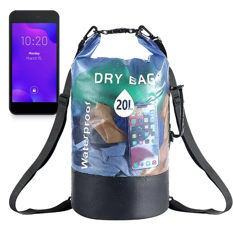 

Dry Backpack Lightweight Dry Bag Waterproof Roll Top Backpack With Phone Case 20L Portable Storage Transparent Large Capacity