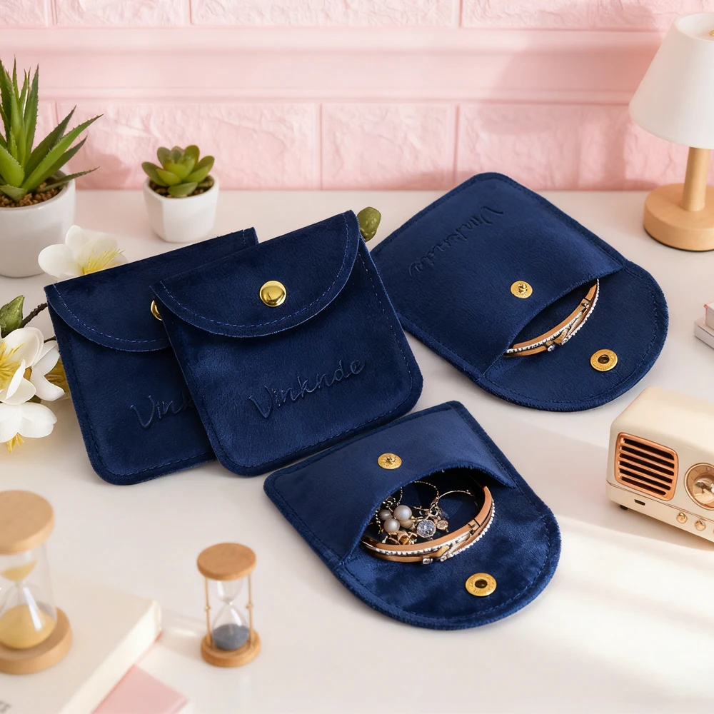 

Button Velvet Bag Navy Velvet Jewellery Pouch Packaging Bags Wedding Gift Bracelet Necklace Earrings Rings Storage Custom Logo