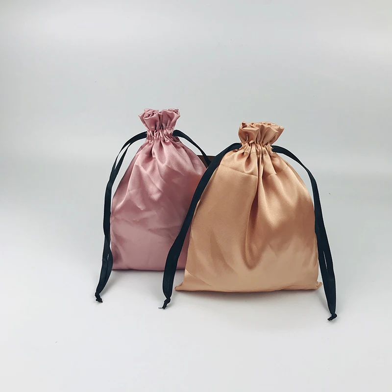 Custom Logo Silk Satin Package Bag Beauty Products Underwear Travel Storage Virgin Hair Drawstring Packaging Bag 50pcs/lot