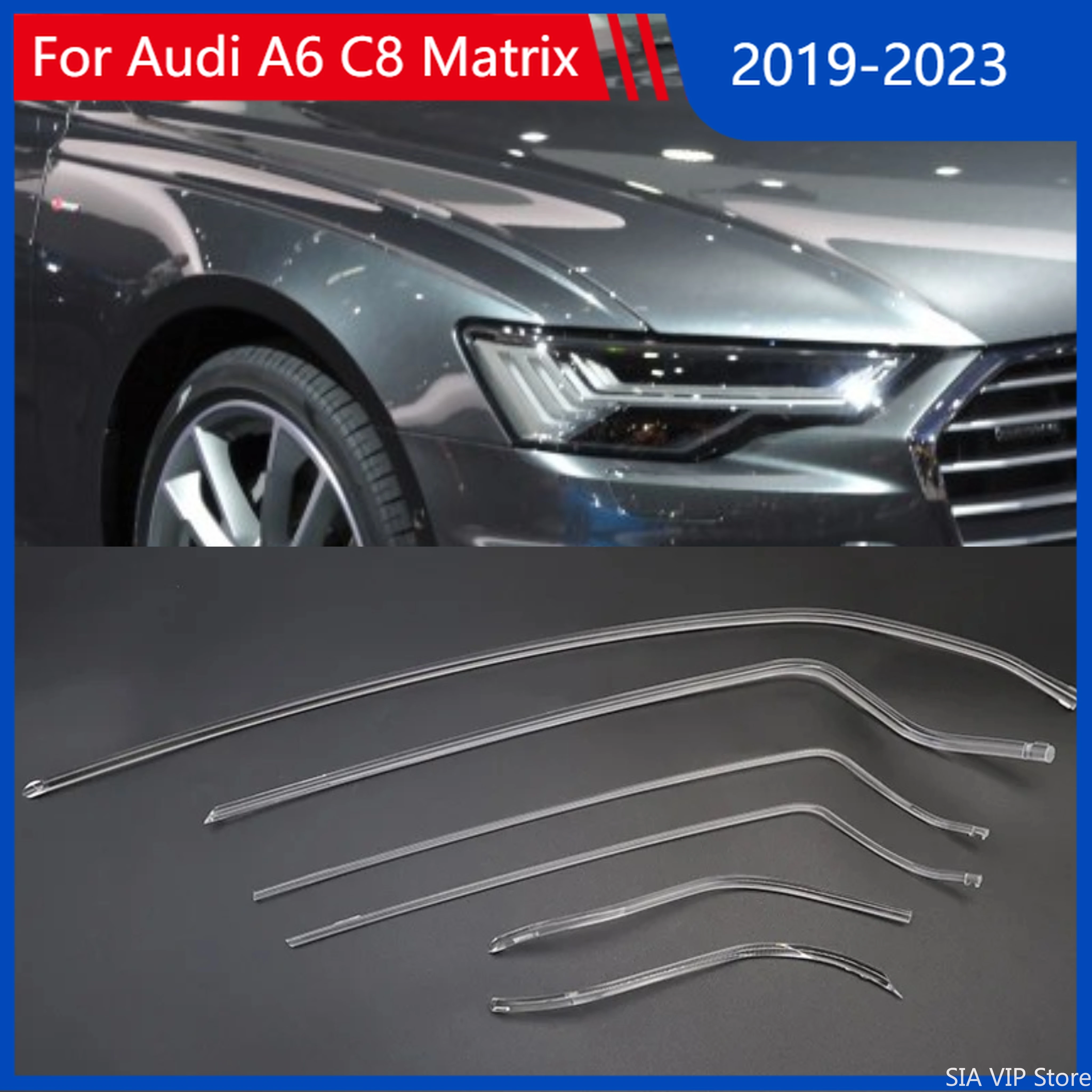 

For Audi A6 C8 Matrix 2019-2023 White Light Car Headlights DRL Light Guide Strip Tube Front Headlights Angel Eye Guide Strip