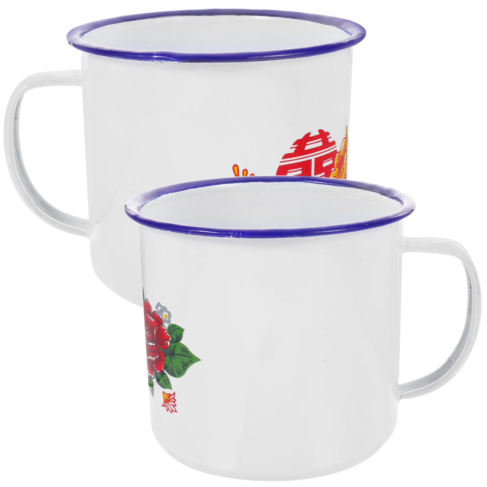 

2pcs Enamel Cups Vintage Teacup Retro Style Healthy Classic Design Anti Slip Handle Suitable Daily Use