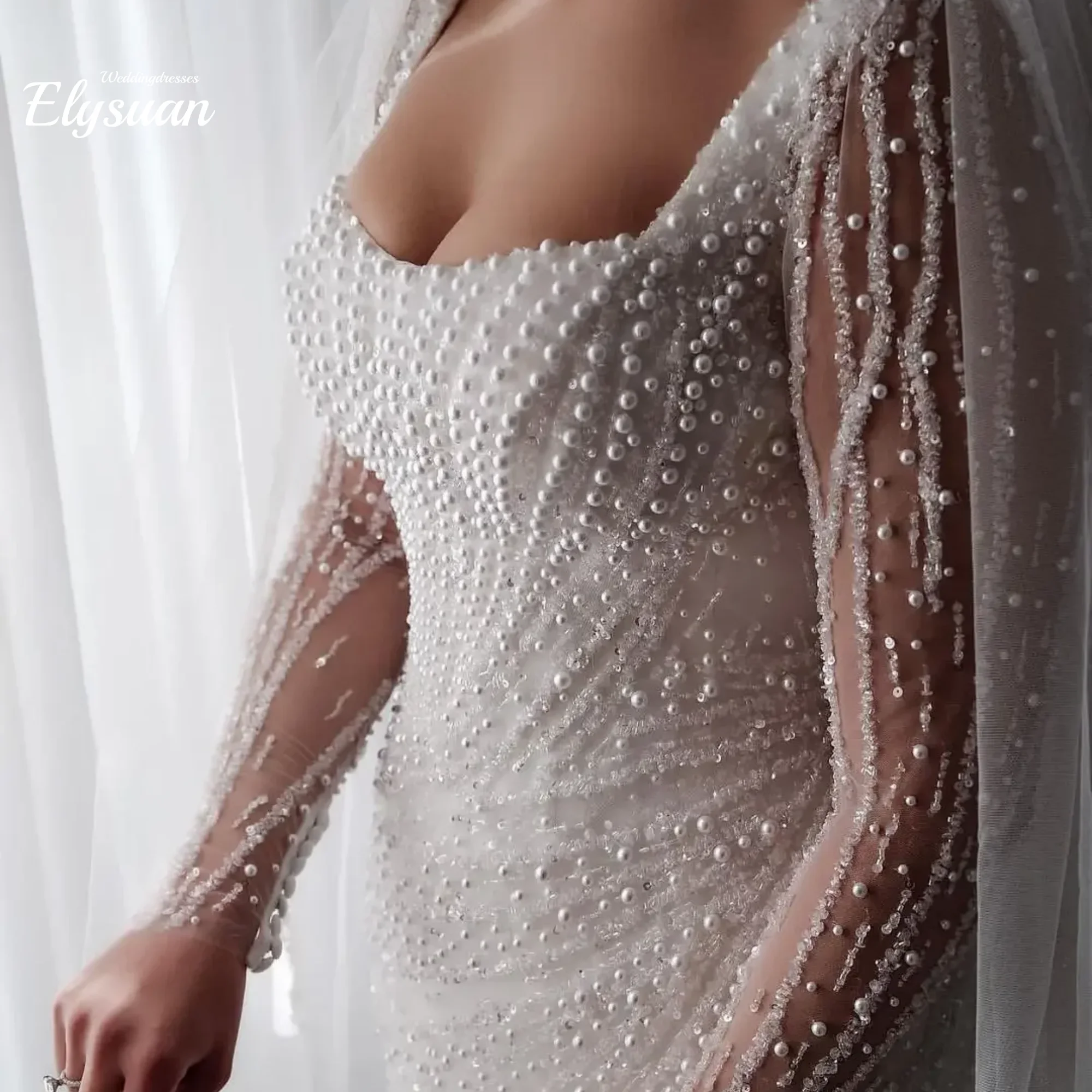 Vestidos De novia De sirena personalizados, vestidos De novia sin mangas con perlas De satén y encaje, bata De novia De tren desmontable De talla grande