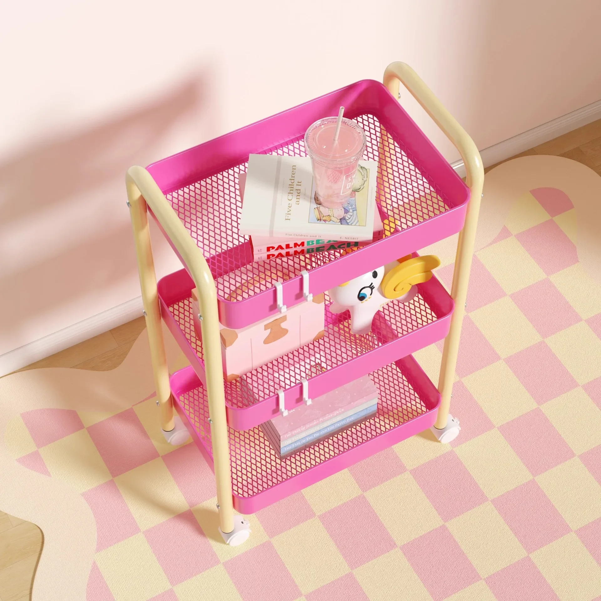 New Contrast Color Trolley Storage Shelf Multi-layer Mobile Cart Organizer Bathroom Storage Rack Storage Rack With Wheels
