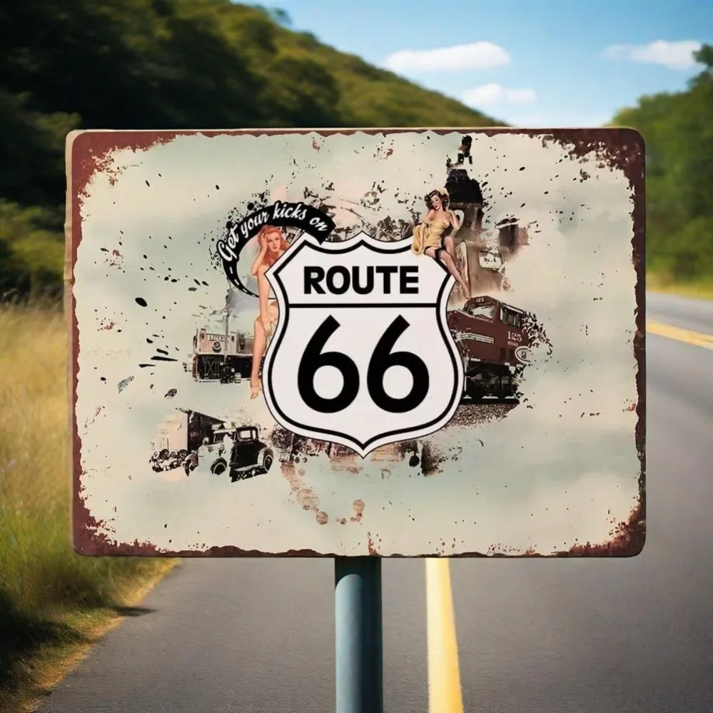 Винтаж Route 66: Аллюминий-плакат с.roller-гравировкой klasik
