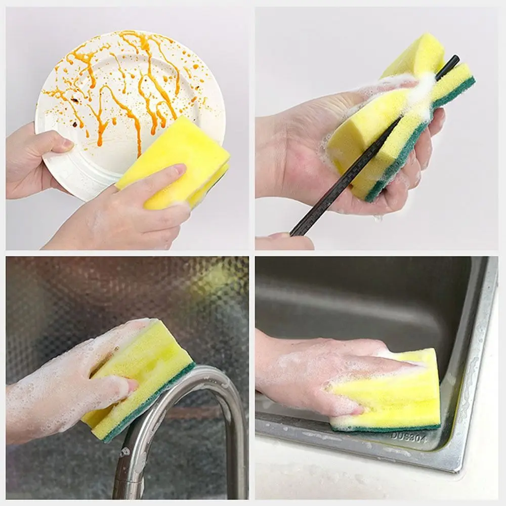 Reusable Dishwashing Sponge Highly Absorbent Rust Removing Scouring Pad Double-sided Clean Rub Kitchen Grease Cleaning Tool