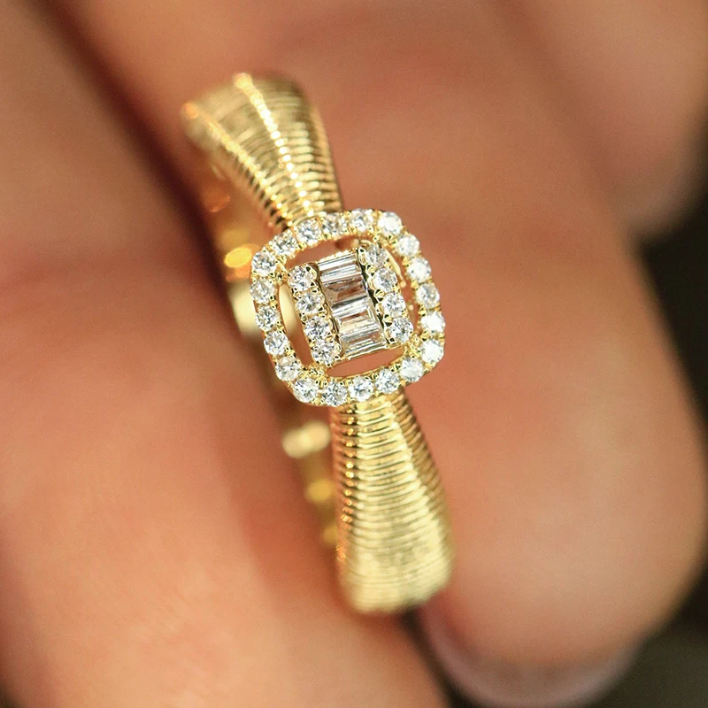 Aazuo Fine Jewely Vinatage Style 18K Yellow Gold  Natrual Diamonds  OL Engagement Rings For Girls & Women Senior Banquet Party