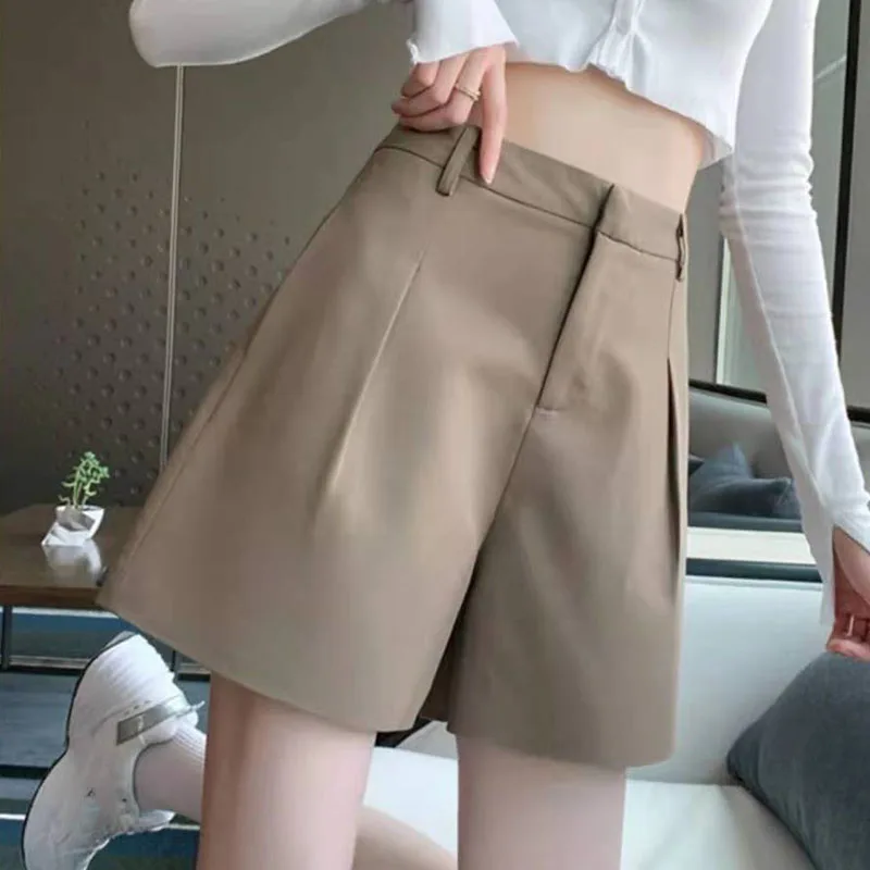 Lucyever Summer Gray Suit Shorts Ladies High Waist Casual A-Line Baggy Short Pants Women Casual All-Match Simple Wide Leg Shorts