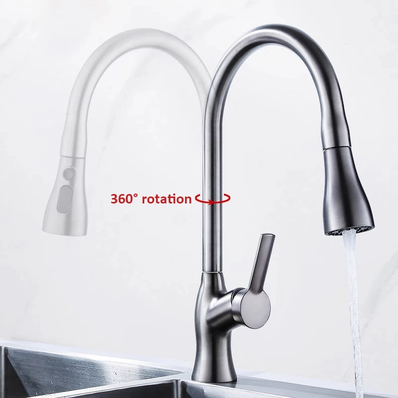 Mermaid Design Pull-Out Kitchen Faucet Splash-Proof Swivel Sink Hot/Cold Faucet Copper & Alloy Optional for Kitchen Sink