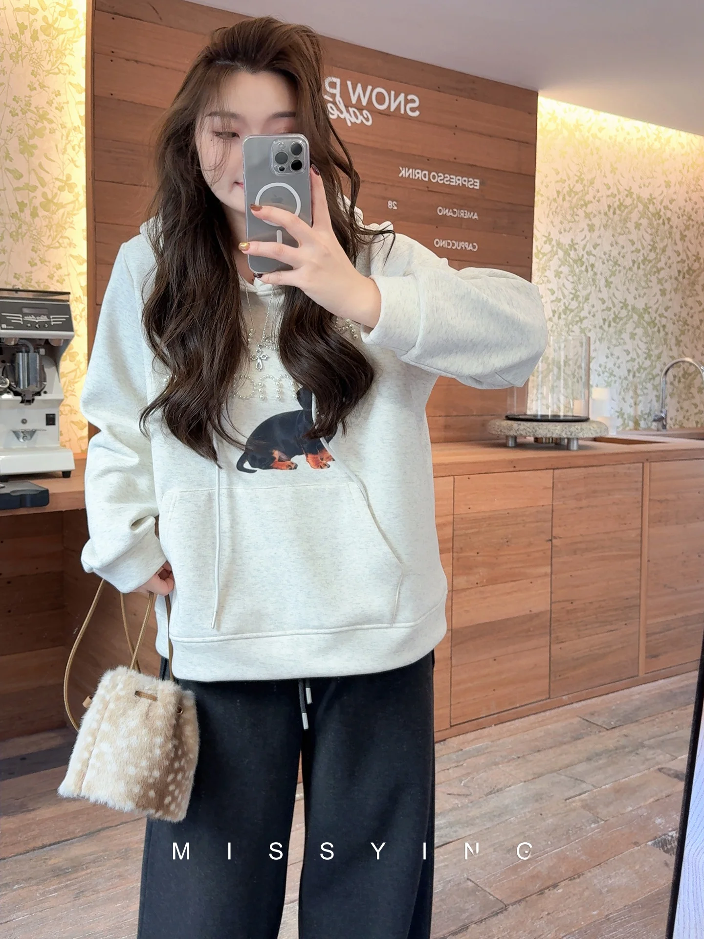 Felpa con cappuccio American Sle Loose Fit da donna, taglie forti, in misto cotone, con stampa Pearl Dog, top casual per donne curvy