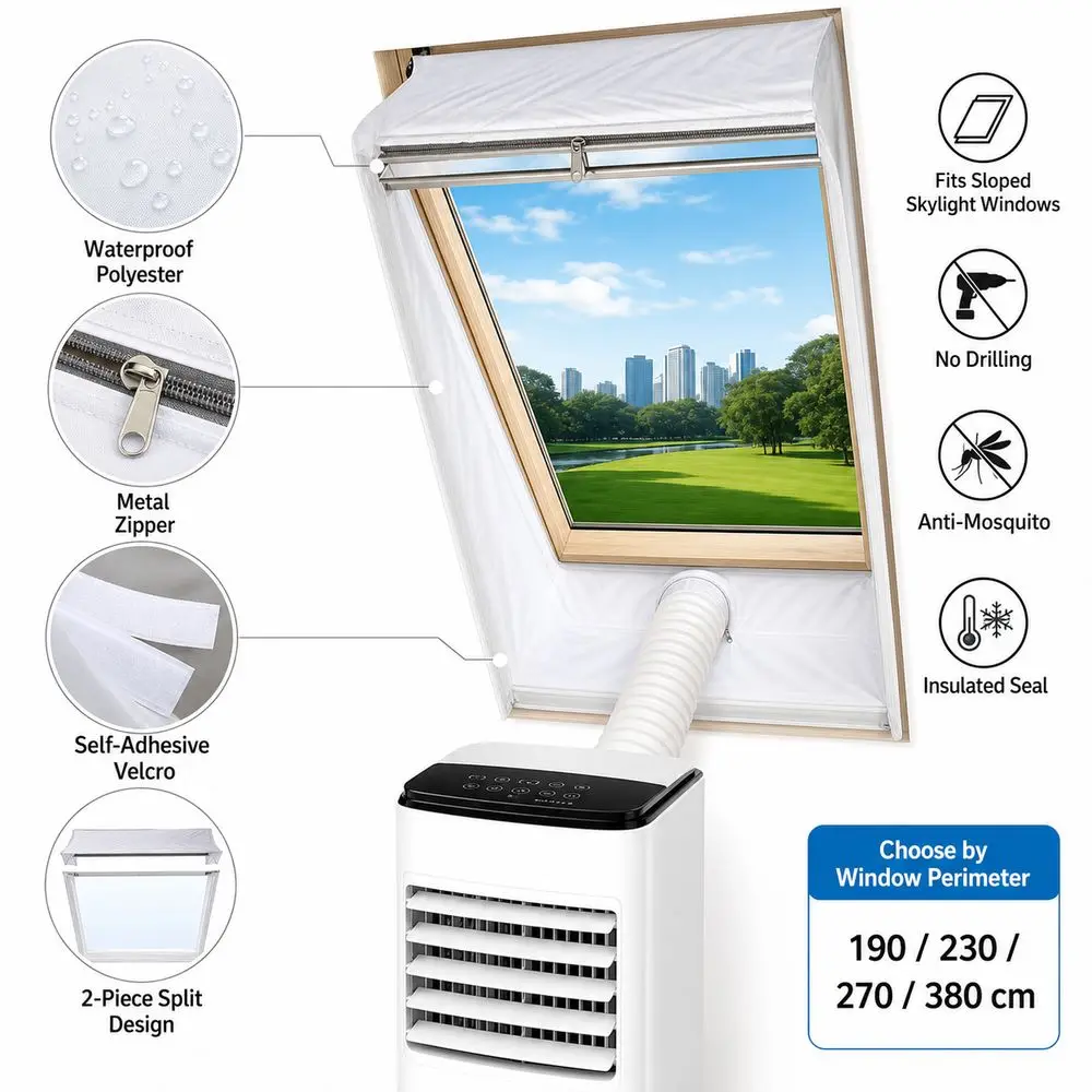 2pcs Polyester Air Conditioner Seal Waterproof Hook And Loop Tape AC Window Seal Zipper Closure White Exhaust Hose Seal