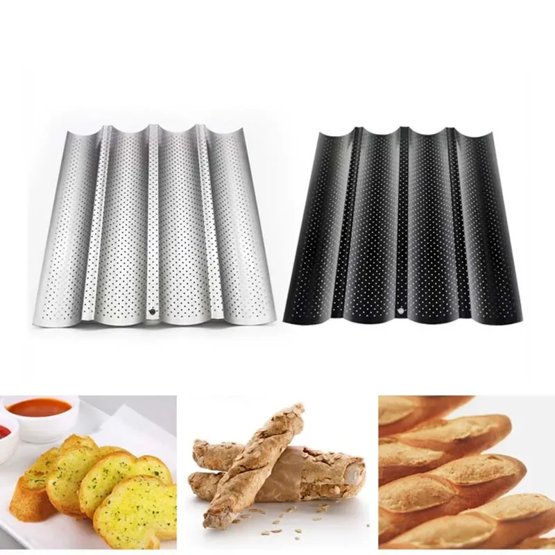 JJTHNCR French Bread Mold For Baking Bread Wave Baking Tray Practical Cake Pan Baguette Mold 4 Groove Waves Bread Baking Tool